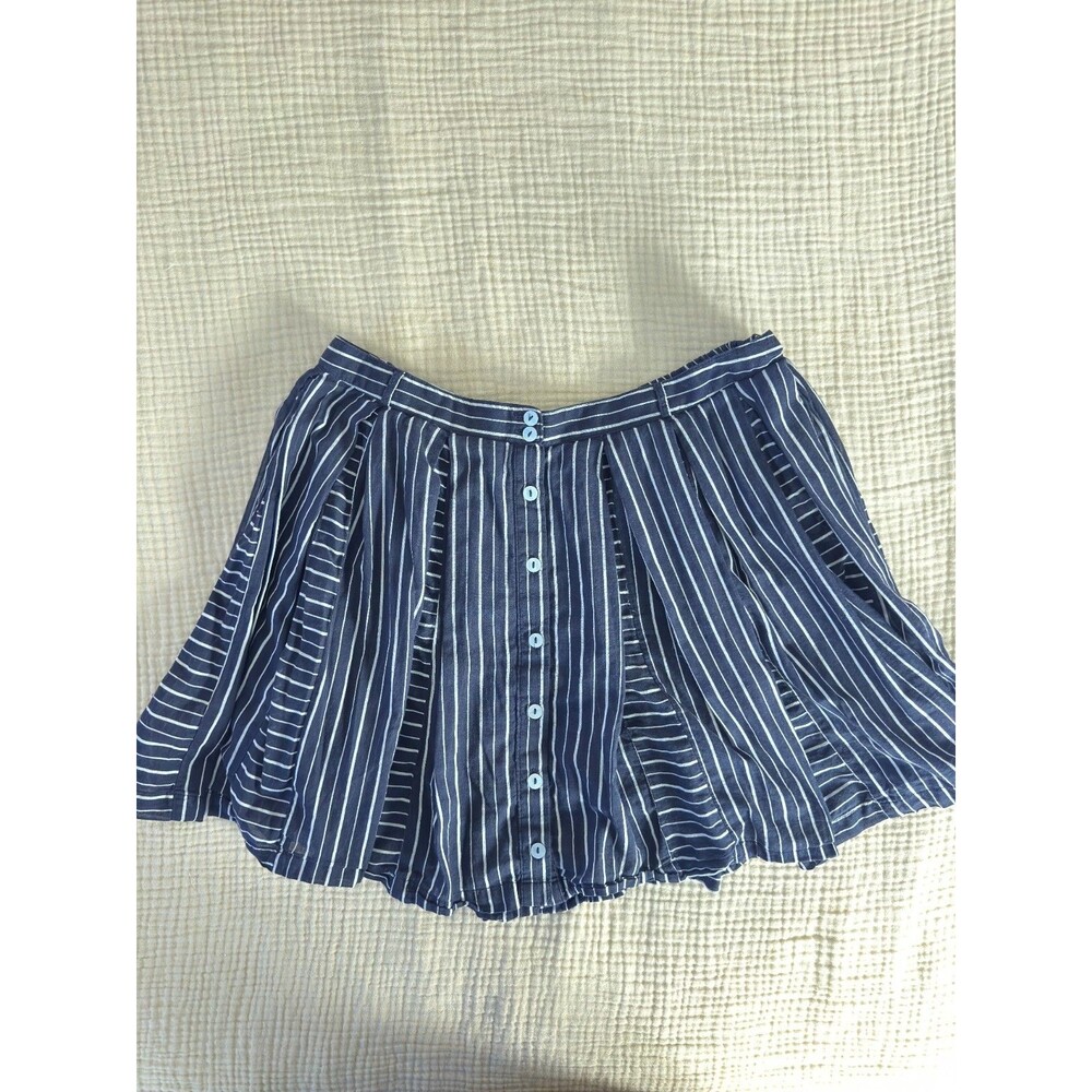 FREE PEOPLE Blue White Button Front Boho Striped Mini Skirt Womens Size Medium